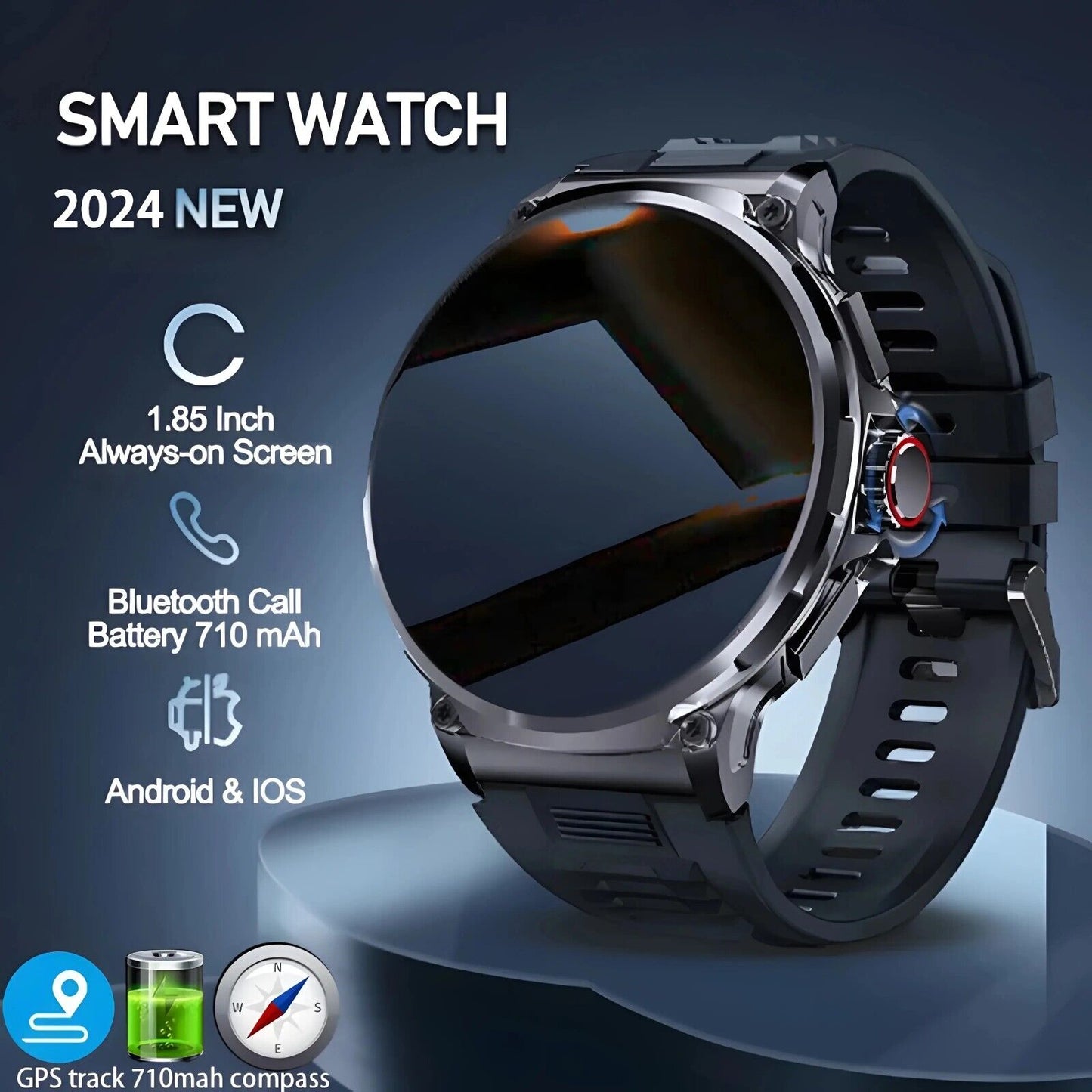 Ultra HD 1.85" Smartwatch with GPS, Bluetooth Calls & Health Monitoring - Perfect Gym Gift!