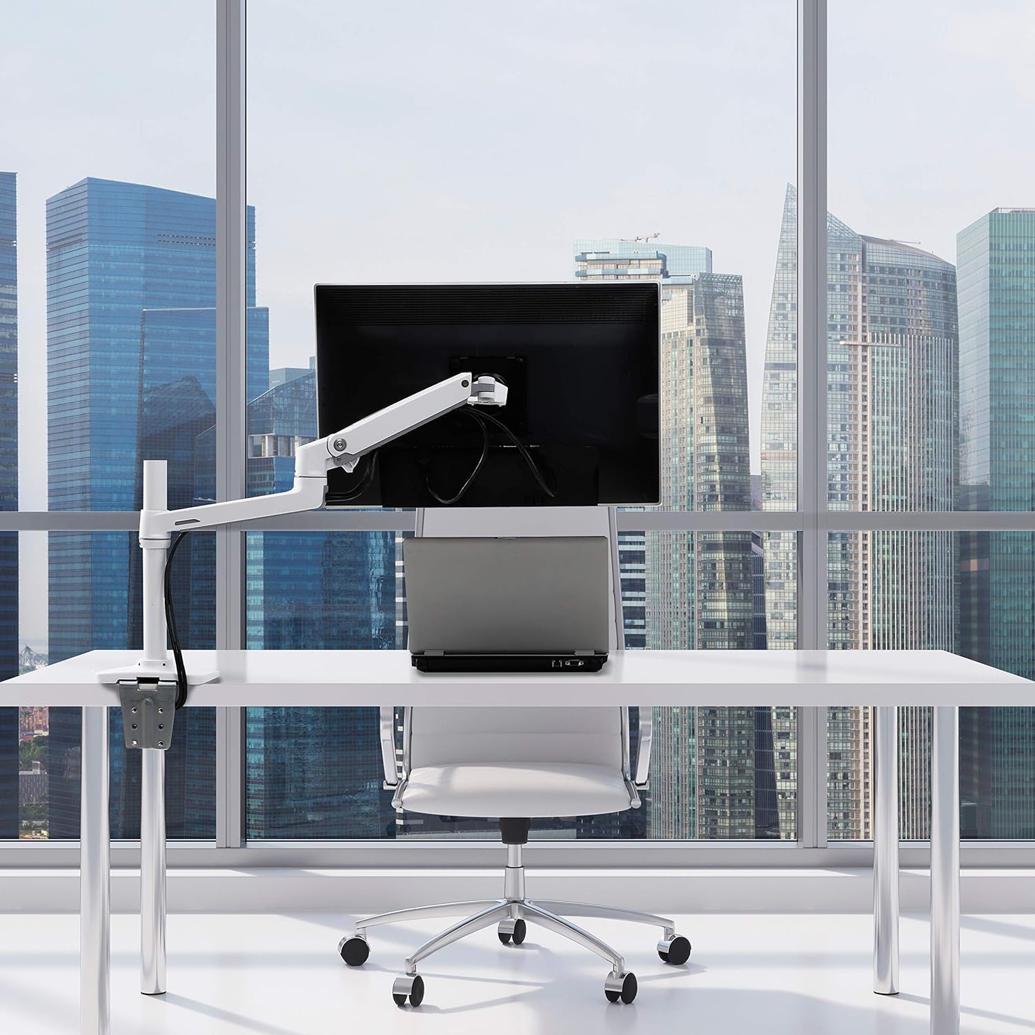 LX Monitor Arm - Premium Single Desk Mount for Flat & Curved Ultrawide Monitors Up to 34 Inches - Sturdy & Adjustable, VESA Compatible, Stylish White Finish