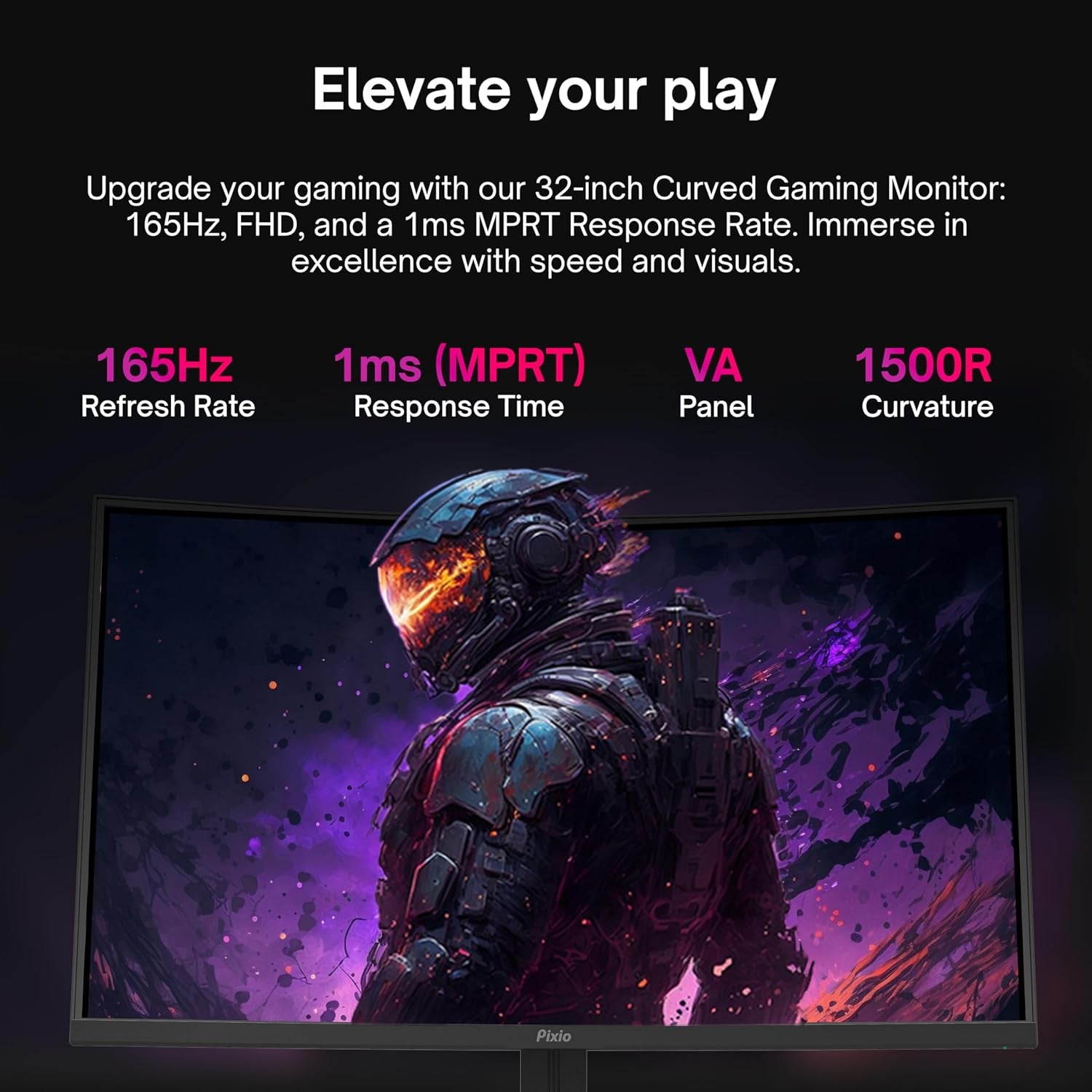 Elevate Your Gaming Experience: PXC325 32" Curved 165Hz FHD 1080P Monitor with Ultra-Fast 1ms Response Time and Adaptive Sync