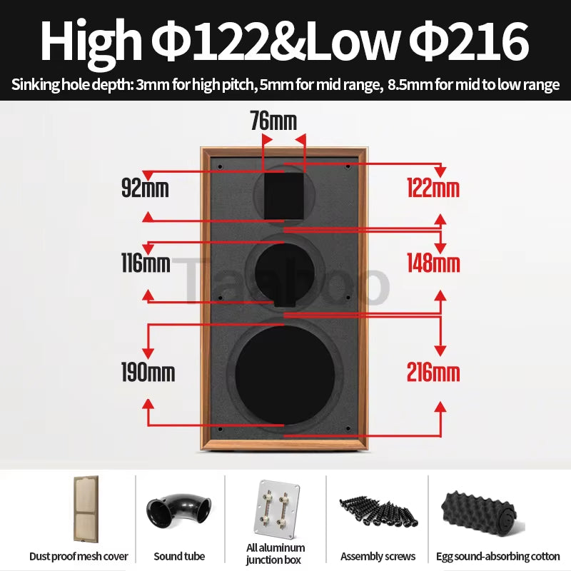 Handmade 8-Inch Three-Way Labyrinth Bookshelf Speaker Box for DIY Hi-Fi Audio - Passive Wooden Design
