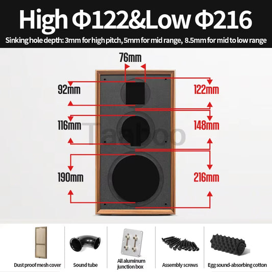 Handmade 8-Inch Three-Way Labyrinth Bookshelf Speaker Box for DIY Hi-Fi Audio - Passive Wooden Design