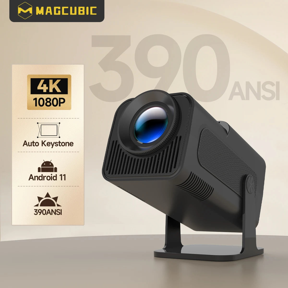 HY320 Android 11 4K HD Projector - Portable Wifi 6, 390 ANSI Lumens, Bluetooth 5.0, 1080P Outdoor Entertainment - Upgraded Version of HY300
