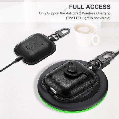 Premium Leather AirPods Case for 2nd Generation - Protective Cover with Keychain, Ear Hooks, Anti-Lost Straps & Watch Band Holder - Compatible with Apple AirPods 1 & 2 - Sleek Black Finish